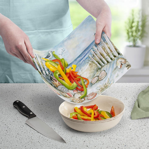 Cut N' Funnel Coastal Sanctuary Designer Flexible Plastic Cutting Board Mat, 15" x 11.5", Made in the USA
