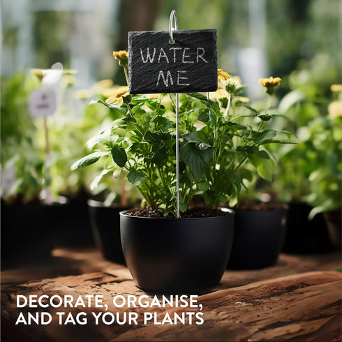 (15 Navaris Slate Plant Labels Pieces) - Garden Marker Label Signs with Stakes - Markers for Plants, Vegetables, Herb