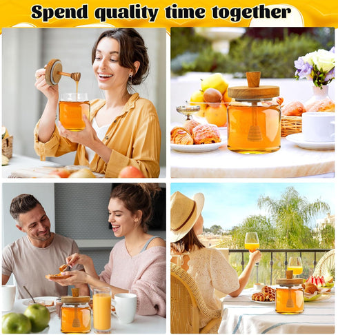18oz Set, Loscarol Honey Pot with Dipper and Lid - Glass Honey Jar with Wooden Honey Dippers Stick Wide Mouth Honey