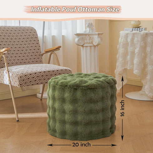 20" 16" LIFEREVO Faux Rabbit Fur Round Inflatable Pouf Ottoman, X Plush Fuzzy Waffle Bubble Floor Poufs Foot Rest