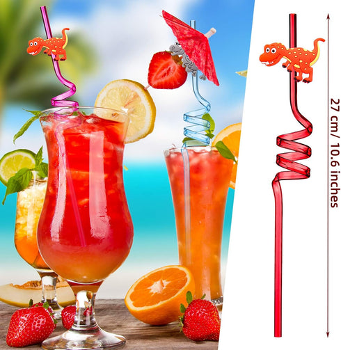 Patelai 24 Pieces Reusable Dinosaur Straws, Dino Silly Fun Twisty Crazy Straws for Kids Birthday Party Favors