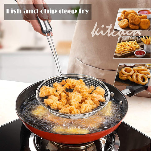 Spider Strainer Skimmer Spoon, Set of 3 Sizes, Stainless Steel Fryer Scoop, Wire Strainer Ladle for Cooking