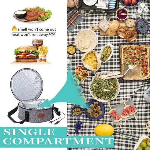 12V/24V/110V, Round Food Warmer Electric Casserole Carrier - Large Heated Lunch Bag for Car Truck, Thermos for hot food