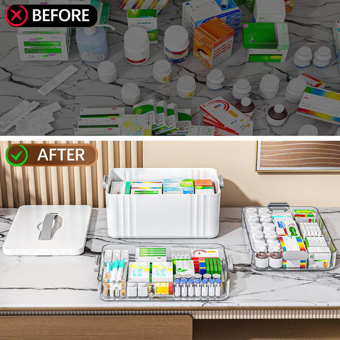 3-Tier ARSTPEOE Medicine Organizer - Portable Medicine Cabinet with Plastic Handle, Multipurpose Medical Box, Pill