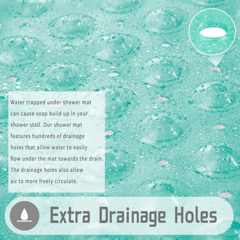 Yimobra Shower Stall Mat Non Slip, 21x21 Inch Soft Square Bath Mat with Suction Cups and Drain Holes