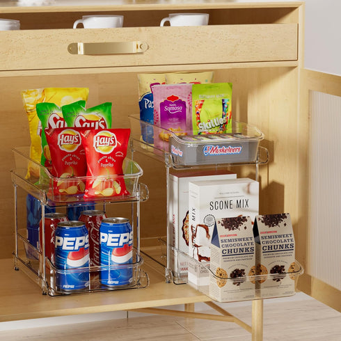 Delamu 2 Sets of 2-Tier Clear Under Sink Organizers, Multi-Purpose Stackable Bathroom Cabinet Storage