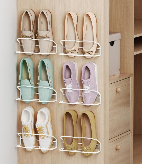 Wall Mounted Shoe Rack 6 Pack, with Sticky Hanging Strips, Metal Wall