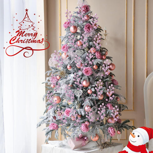 30 Geosar Pieces Artificial Christmas Berry Picks with Snowflake Glitter Holly Berry Stems for Christmas Tree Ornaments