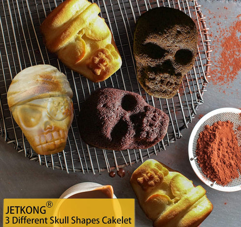 JETKONG Skull Cake Pan, Silicone Skull Cakelet Mold, Skull Pirate Cake Tin Baking Pan (Black)
