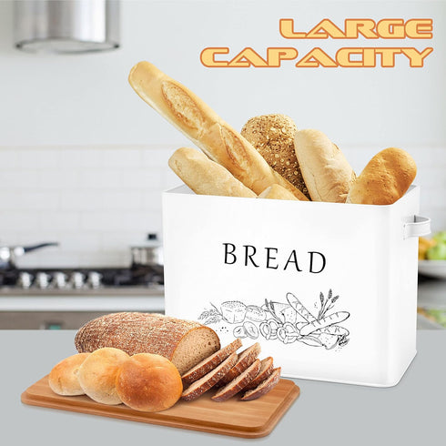 Countertop, 13 7.2 x9.8, E-far Bread Box for Kitchen Metal Bread Storage Container Bin with Bamboo Lid for Cutting