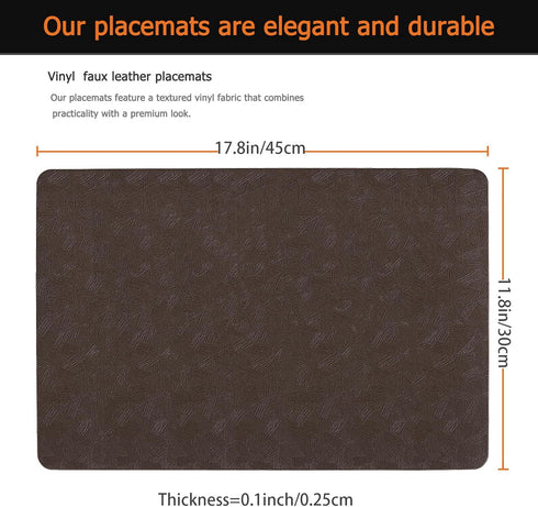 Uolr Set 8 100% (8,Coffee) Vinyl Placemats of Faux Leather Waterproof Wipeable Washable Place Mats Heat Resistant Easy