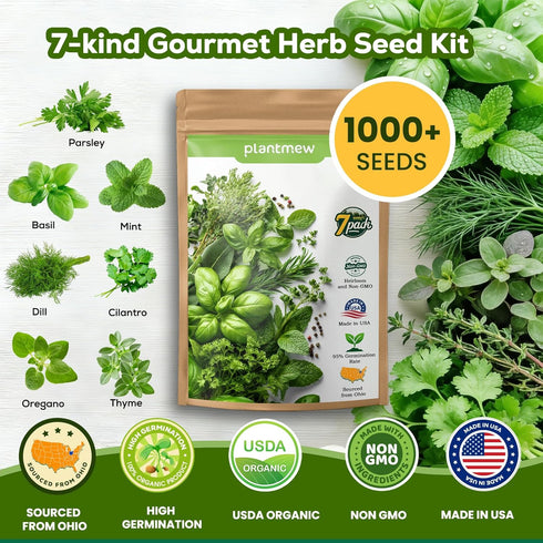 12-Pod 7 Pack Gourmet Herb Seed Kit Compatible with All Hydroponics, Varieties - Basil, Parsley, Thyme, Mint, Cilantro