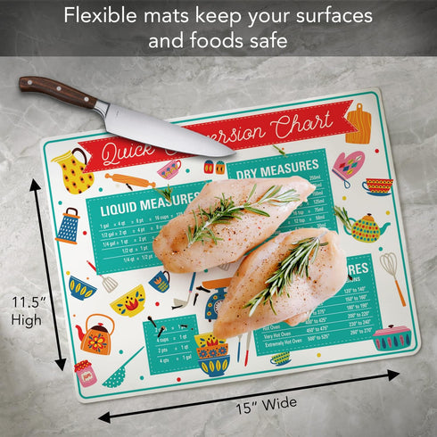 Cut N' Funnel Quick Conversion Measurement Chart on Flexible Cutting Board Mat, BPA Free, Made in the USA