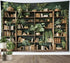 70.9L 92.5W Inches HVEST Vintage Green Bookshelf Tapestry Botanical Library Wall Hanging, Books with Plant Potted