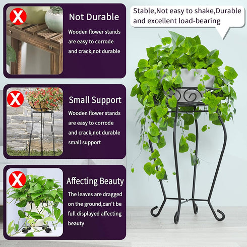 200LB 12.5 23.6 Inches, Yimobra Tall Plant Stand Indoor Outdoor, Hold Up Metal Flower Plant Stand, Heavy Duty Rustproof