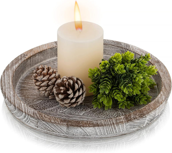 Hanobe Decorative Tray for Coffee Table: Round Candle Plate Holder Centerpieces for