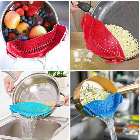 2 Pcs Clip on Strainers, Silicone Pot Strainer for Pasta Meat Vegetables, Fit All Pots and Bowls
