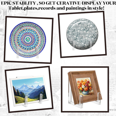 2 Pcs Clear Acrylic Easel Stand for Display, 8 Inch Plate Holder, Bowl Stands, Vinyl Record Storage, Decorative Photo