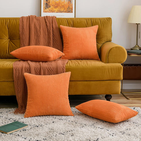 MIULEE Fall Pack of 2 Orange Pillow Covers - 12x20 Inch Soft Boho Striped Corduroy Decorative Cushion Cases