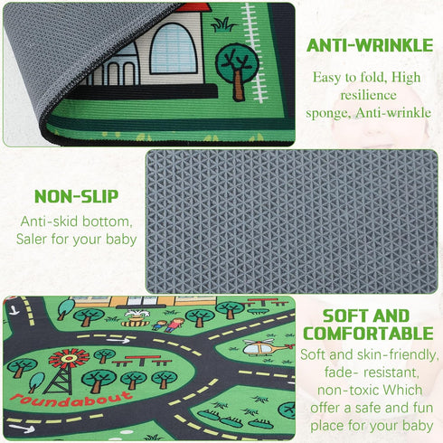 4x6 Tinideya Kids Playmat Rug ft, Non-Slip Rubber Backing Traffic Road Playmat, Cars Play Mat for Toddler Children