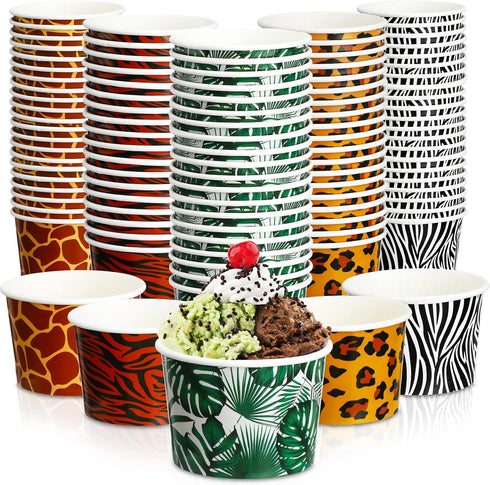 9 oz Paper Ice Cream Cups Disposable Dessert Bowls Jungle Animal Theme
