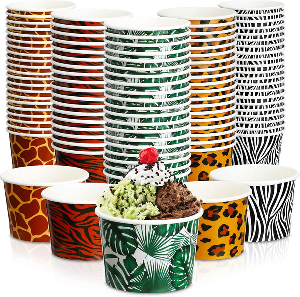 9 oz Paper Ice Cream Cups Disposable Dessert Bowls Jungle Animal Theme