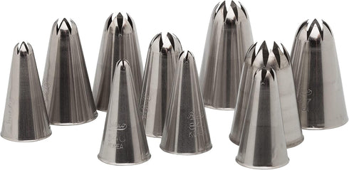 Ateco 850 - 10 Piece Stainless Steel Pastry Tips Closed Star Tube Set, Sizes 0 - 9