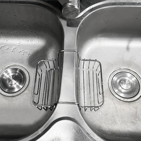 BuleVina 2.2 inch, Stainless Steel Sponge Holder for Kitchen Sink - Never Rust Hanging Saddle Double for Soap Kitchen