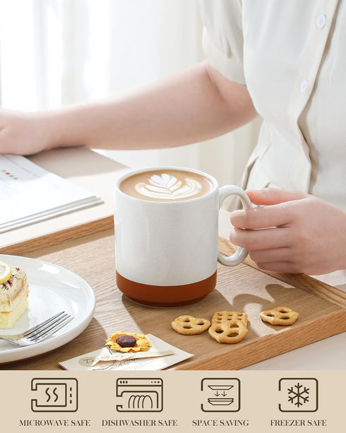 16oz Set 4, MALACASA Ceramic Coffee Mugs of Stackable Coffee Cups with Straight-Sided Design, Mugs for Coffee, Latte