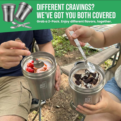 Icy Nest 2 Pack NC299 NC300 NC301 Frozen Ice Cream Pint Cooler for Ninja Creami, Vacuum Insulated Double Wall Stainless