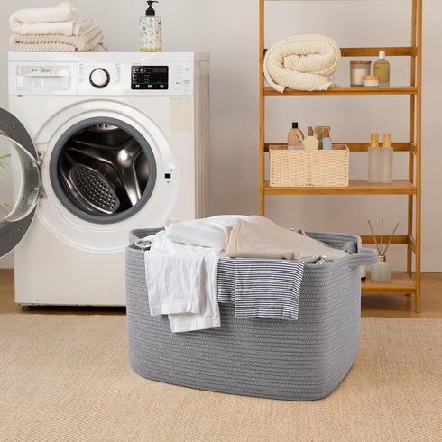 65L (19.7"x15.7"x11.8") Cotton Rope Large Blanket Basket for Living Room, Kids Room & Laundry, Storage Basket