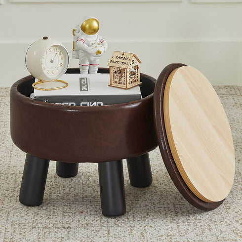 Small Foot Stool Ottoman with Storage, Faux Leather Ottoman Foot Rest for