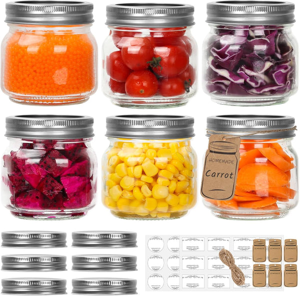 Small Mason Jars 8oz/240ml with Regular Lids, 6 Pack - Glass Canning Jars for Jam, Spice, Honey, Herbs