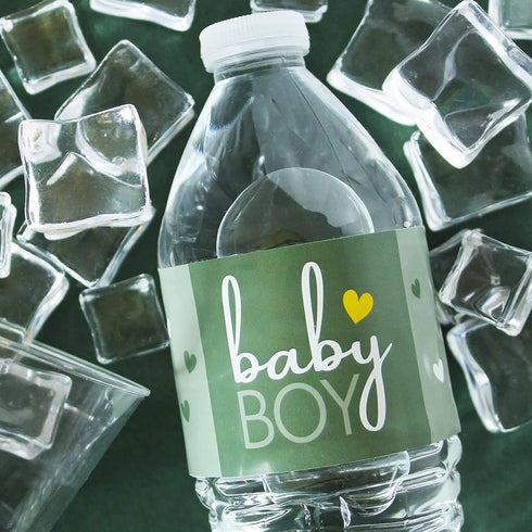20 Count DISTINCTIVS Green Its a Boy Baby Shower Water Bottle Labels, Baby Shower Waterproof Stickers for Water Bottle