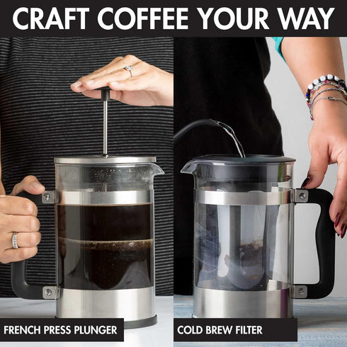 Primula 2-in-1 Coffee Maker, French Press & Cold Brew, 6 Cup Size, Durable Glass Carafe, Comfort Grip Handle