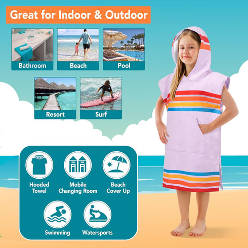 3-7 Sunset SUN CUBE Kids Towel Changing Swim Robe Surf Poncho, Quick Dry Microfiber Hooded Wearable Blanket for Boys