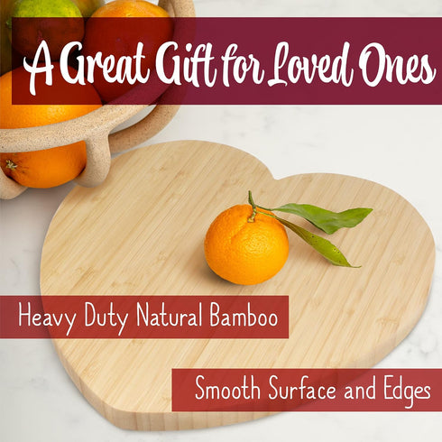 BambooMN Heart-Shaped Bamboo Serving and Cutting Board, 12" x 12" x 0.75" - 1 Piece