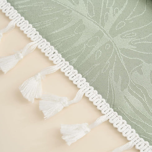 15.7x35.4 Inch Rectangular Tablecloth Green Leaves Pattern with Fringe Edge Waterproof Washable Jacquard Fabric Long