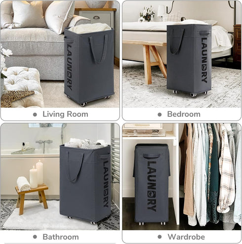 Wheels,75L CHICVITA Rolling Laundry Basket with Large Collapsible Laundry Hamper with Removable Wash Bag Space