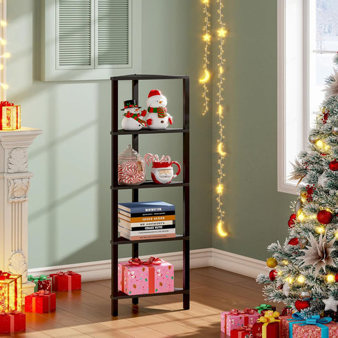 5-Tier BS05BK005 TUTOTAK Corner Shelf, Corner Bookshelf for Small Space, Narrow Display Corner Shelf Stand with Storage