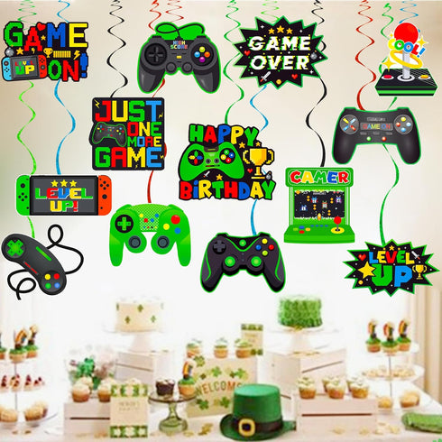 umoni Green 20Pcs Video Game Hanging Swirls Birthday Party Decorations, Gaming Ceiling Streamers for Game On Party
