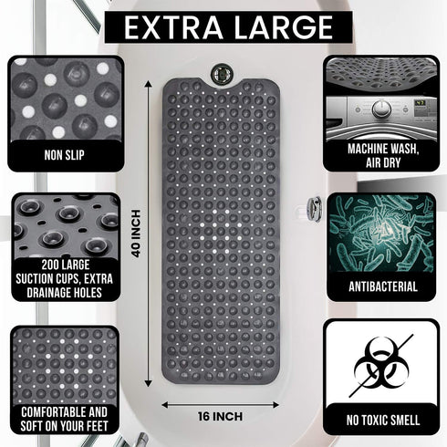 ENKOSI Large Non Slip Bath Mat, 40 x 16 Inch Bathroom Mat for Bathtub, Anti Slip Bathmat (Black)