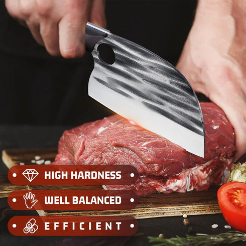 Huusk Knives from Japan, Upgraded Serbian Chef Knife with Sheath, Heavy Duty Butcher Knife for Outdoor Cooking
