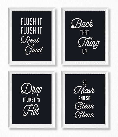 Brooke & Vine Funny Bathroom Decor, Hip Hop 80’s 90’s Music Posters, Wall Art Prints, Unframed Set of 4
