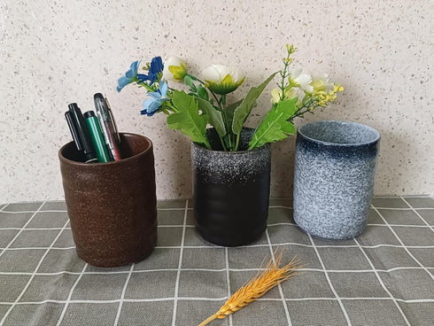 Stoneware Coffee Spoon Holder for Coffee Bar, Upright Teaspoon Holder for Coffee Stirrers, Rustic Retro Design