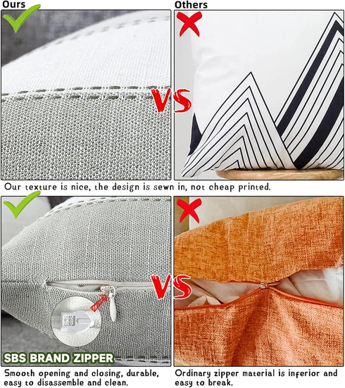 AmHoo Pack of 2 Light Grey Beige Farmhouse Stripe Check Throw Pillow Covers, Cotton Linen Decorative Cushion Case