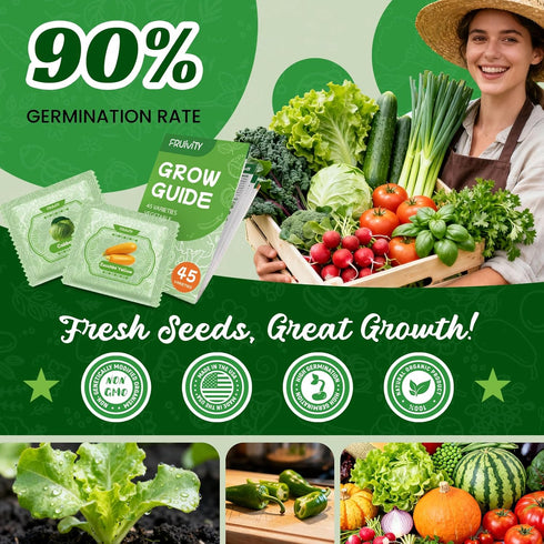 45 Pack 17,000+ Vegetable Seeds Variety - Non-GMO Heirloom for Planting Indoor & Outdoor Garden - Seed Vault Kit