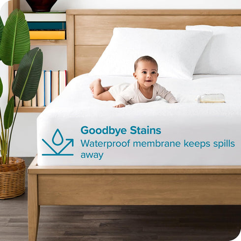 Bare Home Full Extra Long Mattress Protector - Premium 100% Waterproof, Cooling, Vinyl Free (Full XL, White)