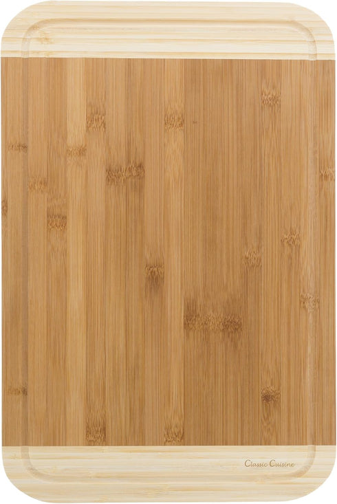 Classic Cuisine Extra Thick Bamboo Cutting Board, 18x12x.75 with Juice Groove, Light Brown Two Tone