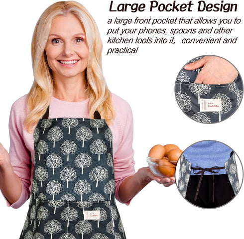 SATINIOR 3 Pieces Adjustable Bib Apron with Pockets, Waterproof Cooking Aprons for Men and Women, Chef Baking Cleaning